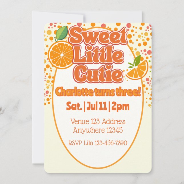 Convite Doce Pequeno Cutie Laranja Aniversário (Frente)