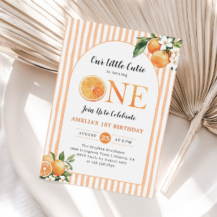 Convite Doce Pequeno Laranja Cutie Cítrico 1º Aniversário