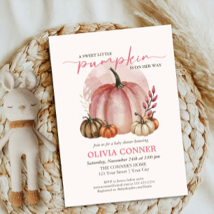 Convite Doce Pequeno Pumpkin Cai no Chá de fraldas Rosa de
