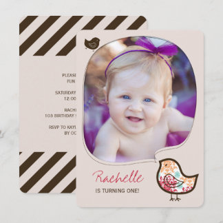 Convite Doce Pintinho Damask primeiro aniversario Girl Con