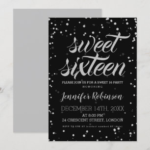 Convite Doce Preto Prateado 16 Glitter Sparkle Confetti