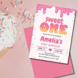 Convite Doce Primeira Menina Aniversário, 1º sorvete