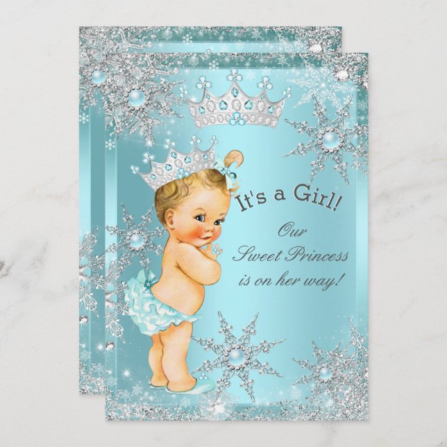 Convite Doce Princesa Chá de fraldas Teal Blonde (Frente/Verso)