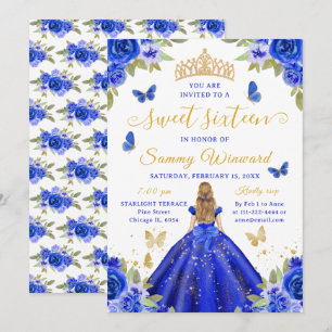 Convite Doce Princesa dos Dezesseis Anos Tiara Floral Azul