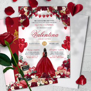 Convite Doce Quinceañera 15 Dia de os namorados Vermelho