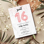 Convite Doce Rosa 16 Décima Sexta Festa de aniversário<br><div class="desc">16 convites de aniversário bonitos,  cor-de-rosa,  em um design de 16 balões,  em papel mármore de cinza. Personalize com os detalhes da sua festa e envie um e-mail para a família e amigos convidando-os a comemorar seu 16° aniversário!</div>