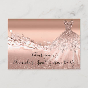Convite Doce Rosa do 16° partido, com brilho Dourado, Ocea