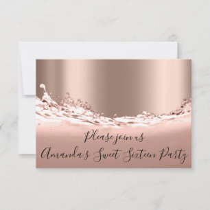 Convite Doce Rosa do 16° partido, com brilho Dourado, Ocea