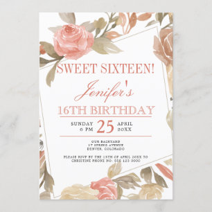 Convite Doce Rosa Pêssego Creme Floral Sweet Sixteen