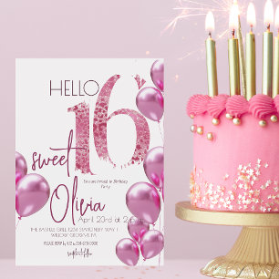 Convite Doce Rosa Sessenta e dezesseis e décimo sexto aniv