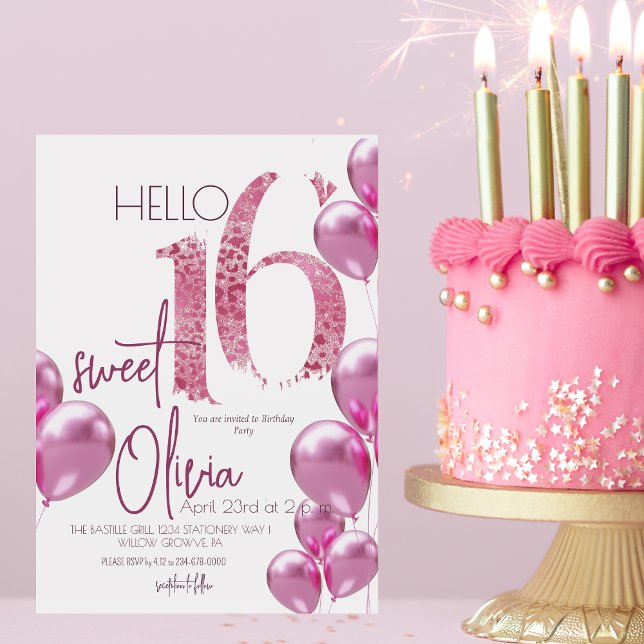 Convite Doce Rosa Sessenta e dezesseis e décimo sexto aniv (Criador carregado)