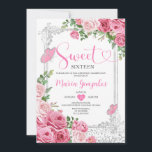 Convite Doce Rosa Sessenta e dezesseis Festas de aniversár<br><div class="desc">Doce Rosa Dezesseis Silver 16ª Convite de aniversário Mis Quince 15 Anos,  16º Aniversário.</div>