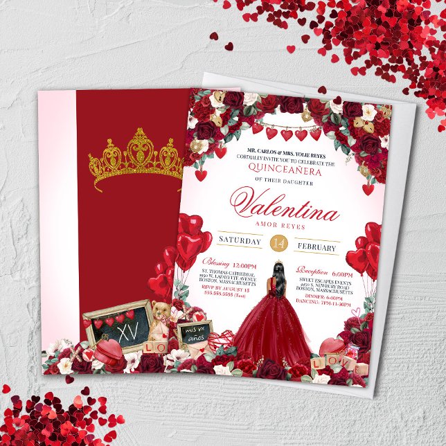 Convite Doce Rosa vermelha Quinceanera (Criador carregado)