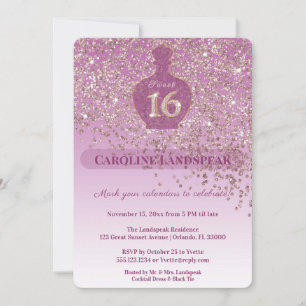 Convite Doce Rosé Fragrância Fita Brilho Dourado Rosa 16