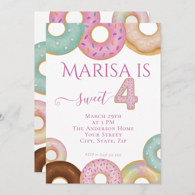 Convite Doce Rosquinha Aniversário | Festa Colorida de Cri (Frente/Verso)