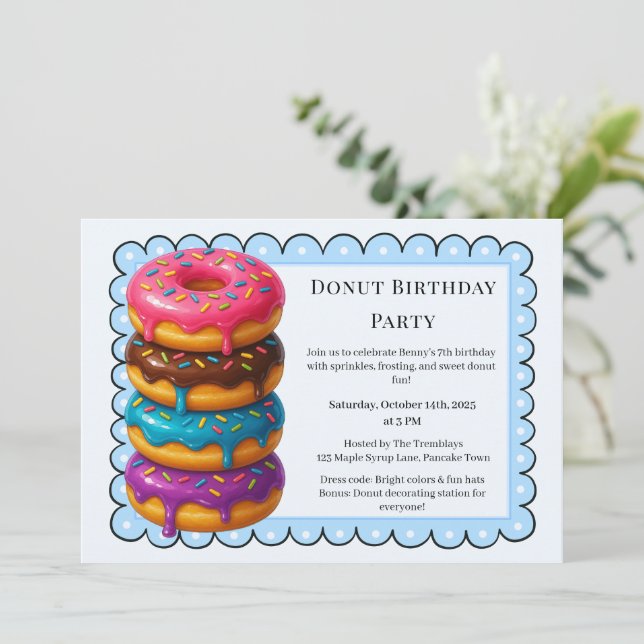 Convite Doce Rosquinha Brunch | Celebração de Aniversário (Em pé/Frente)