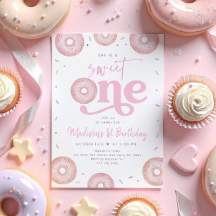 Convite Doce Rosquinha de Pastel Rosa Primeiro Aniversário