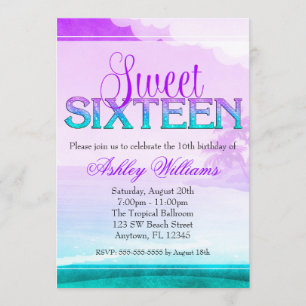 Convite Doce roxo 16 do Aqua da faísca tropical