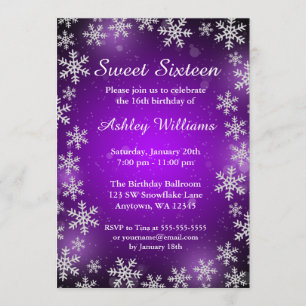 Convite Doce roxo 16 do país das maravilhas do inverno do