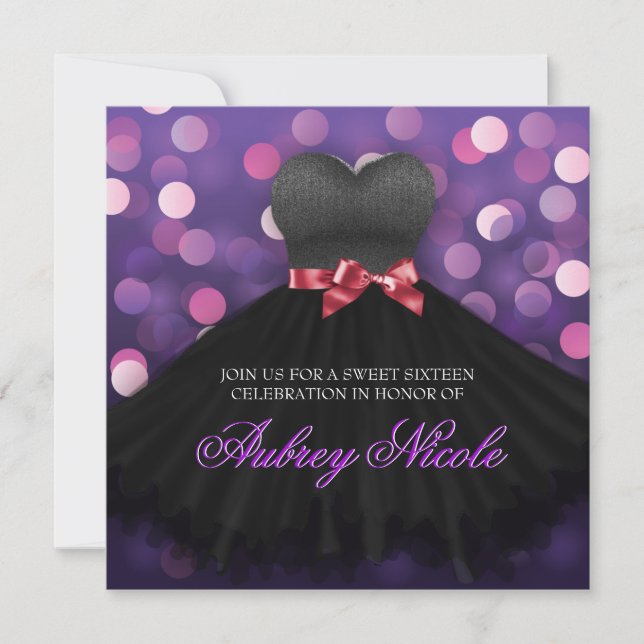 Convite Doce Roxo, 16 Nadinhos Negros, Convidam (Frente)