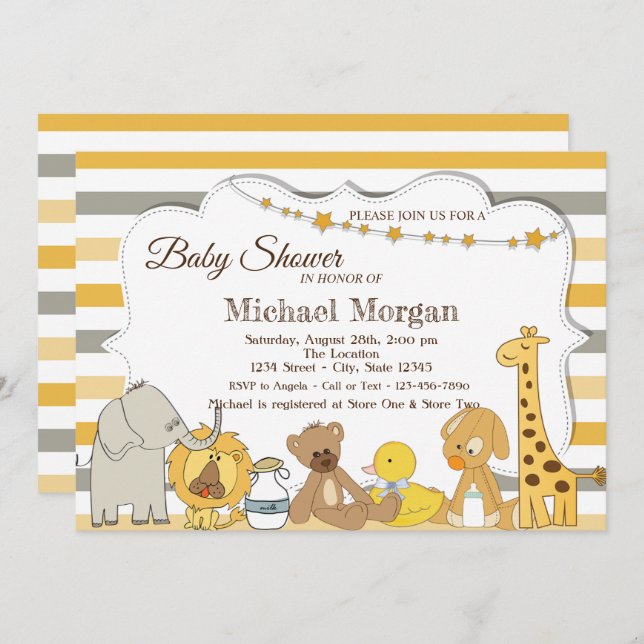 Convite Doce Safari Animais Strike Chá de fraldas (Frente/Verso)