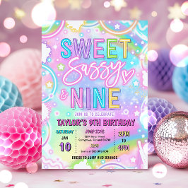 Convite Doce Sassy E Nove Arco-Íris Neon Aniversário de 9 