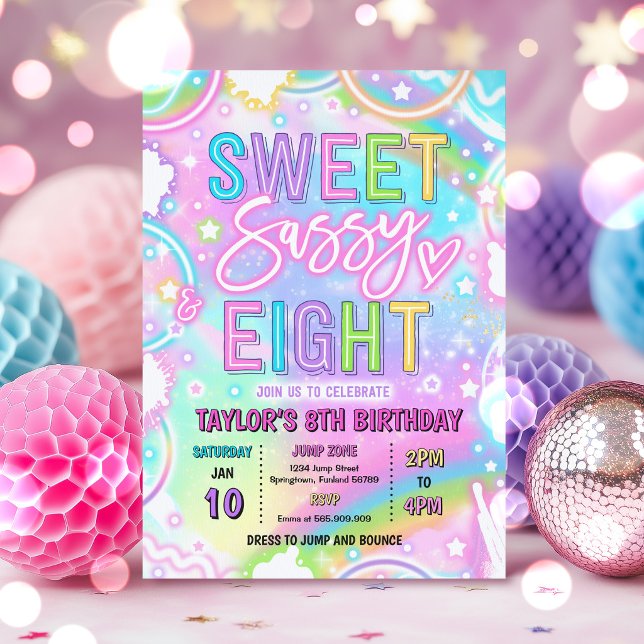 Convite Doce Sassy E Oitavo Aniversário Arco-Íris Neon (Criador carregado)