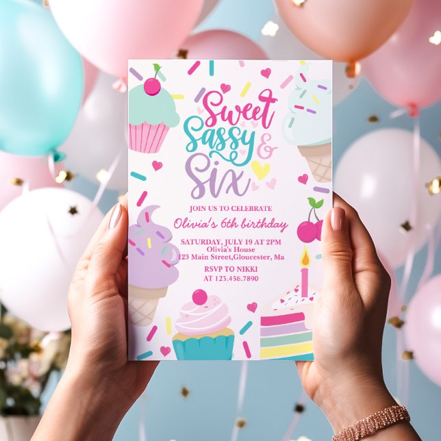Convite Doce Sassy e Seis Sorvete e Bolo de Aniversário (Criador carregado)