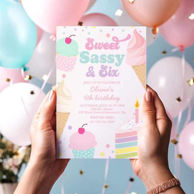 Convite Doce Sassy e Seis Sorvete e Bolo de Aniversário (Criador carregado)