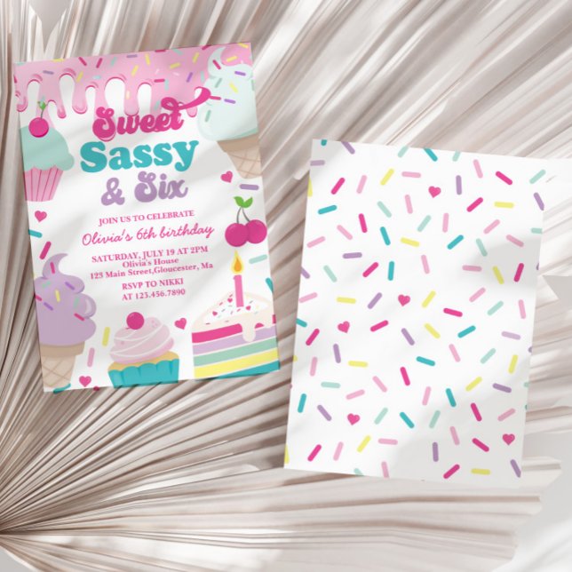 Convite Doce Sassy e Seis Sorvetes e Bolo Aniversário (Criador carregado)