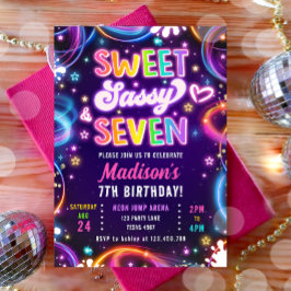 Convite Doce Sassy e Sete 7 Neon Glow Girl Aniversário
