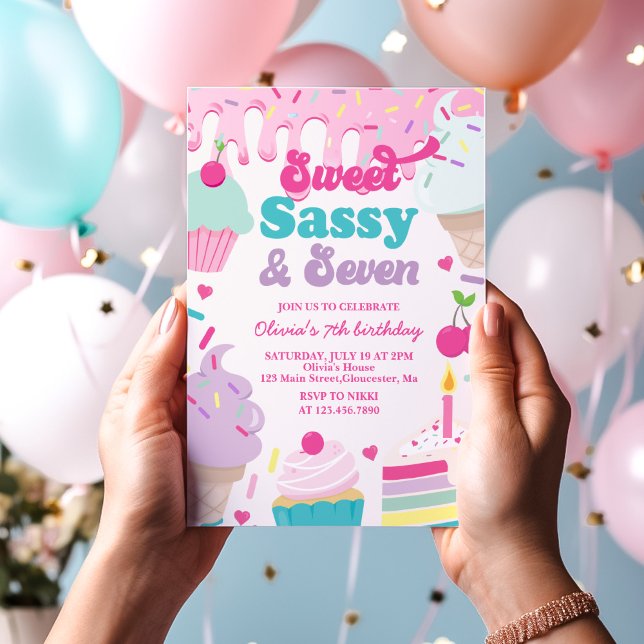 Convite Doce Sassy e Sete Sorvete e Bolo de Aniversário (Criador carregado)