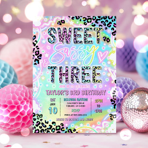 Convite Doce Sassy E Três Leopardo Arco-íris 3º Aniversári