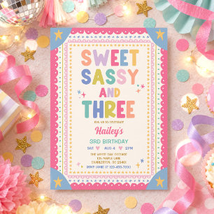 Convite Doce Sassy E Três Menina Caprichosa 3º Aniversário