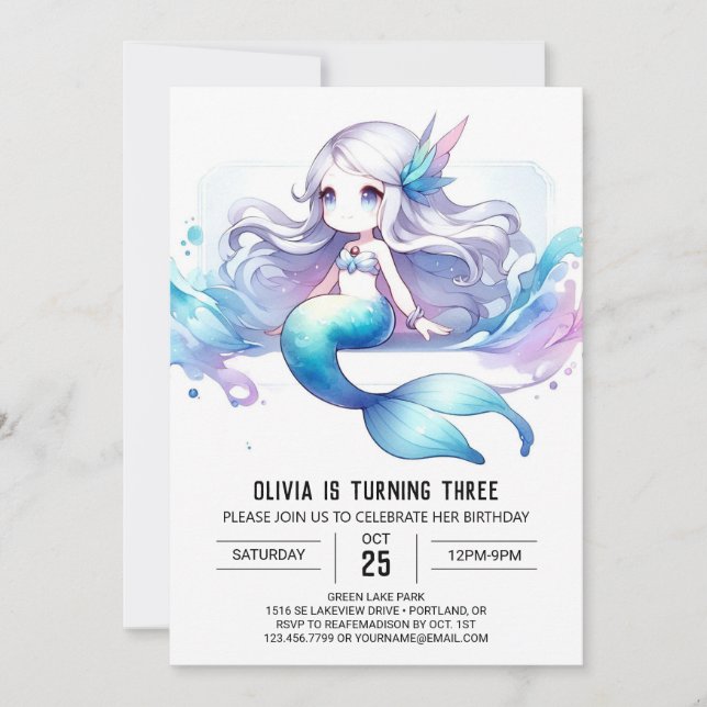 Convite Doce Sereia Submarina Aniversário (Frente)