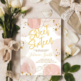 Convite Doce Sessenta Aquarela Rosa Dourado Aniversário