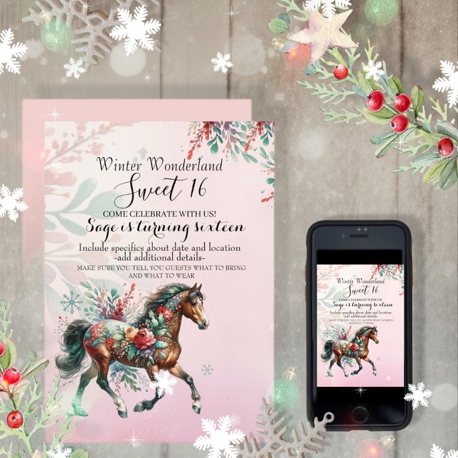 Convite Doce Sessenta Cavalo de Natal (Enjoy this Festive Christmas design! Customize with your favorite holiday event or greeting. )