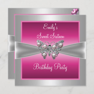 Convite Doce Sessenta e dezesseis borboletas prateadas cor