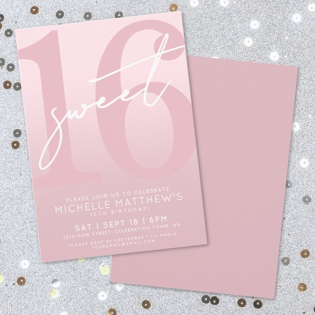 Convite Doce Sessenta e rosa 16º aniversário (Sweet Sixteen Blush Pink 16th Birthday Invitation)