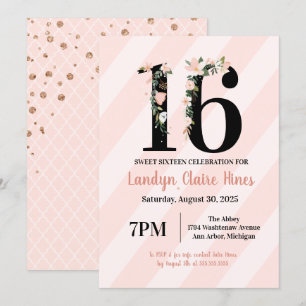 Convite Doce Sessenta Floral 16 Rosa e Blush Aniversário