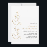 Convite Doce Sessenta White e Dourado Script 16º Aniversár<br><div class="desc">16 convites modernos e doces com escrita manual. Design baseado em tipo com sotaques dourados falsos. Observe que o efeito Dourado é replicado por um gráfico de alta qualidade. Não será utilizada qualquer folha de alumínio real.</div>