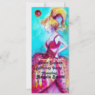 Convite DOCE SEZE PARTIDOS MONOGRAMA vermelho rubi azul pr