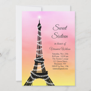 Convite Doce Sparkling dezesseis da torre Eiffel