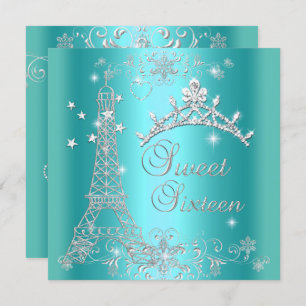 Convite Doce Torre Tiara Eiffel Azul 16 Teal