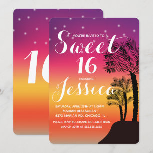 Convite Doce tropical 16 da palmeira tropical do por do