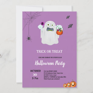 Convite Doce truque fantasma abóbora roxa halloween