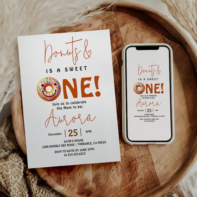 Convite Doce Um aniversário de 1 ano com donuts fofos aqua (Criador carregado)