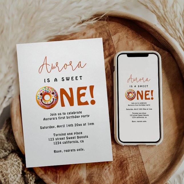 Convite Doce Um aquarela donuts fofos 1º aniversário (Criador carregado)
