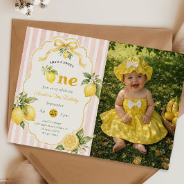 Convite Doce Um Foto de Aniversário de 1 Ano Limonada Rosa