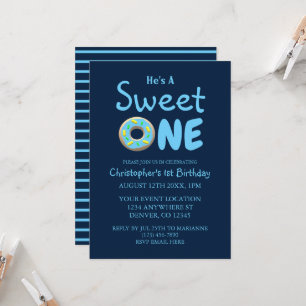 Convite Doce Um Menino de Donut Azul 1º Aniversário